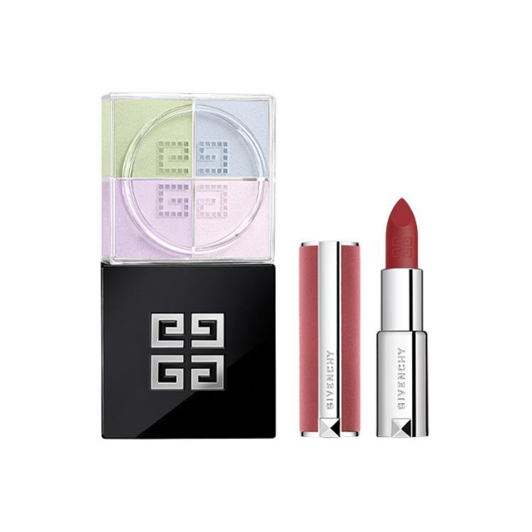 

Givenchy Prisme Libre Loose Powder & Le Rouge Sheer Velvet Lipstick Set Four-Compartment Loose Powder Size 1+Lipstick #27