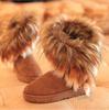 Damen Mid-Calf Schneestiefel mit Fuchsfellbesatz - Winter Baumwollfutter