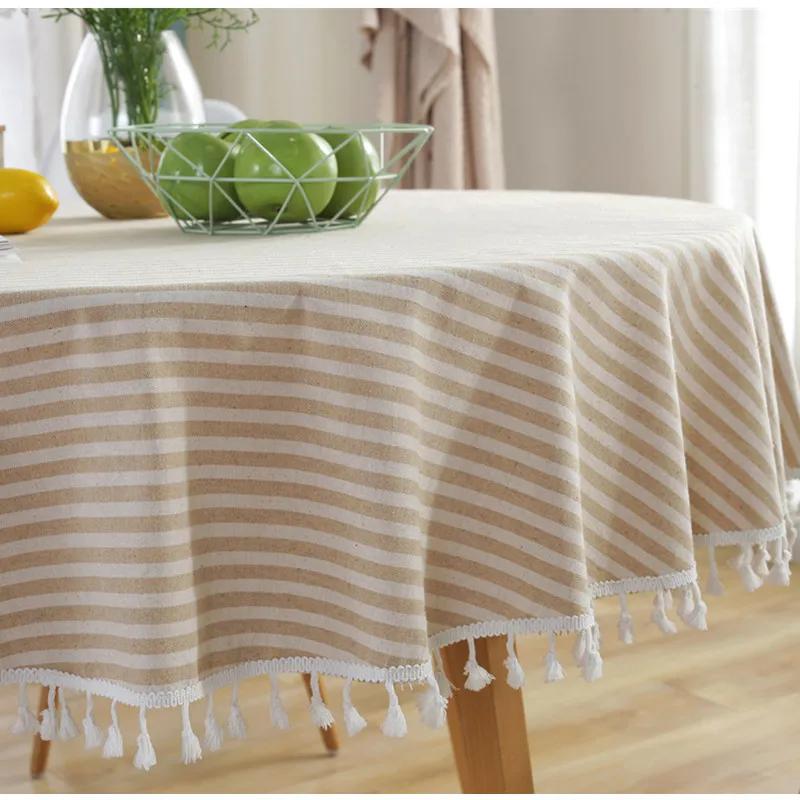Tablecloth Around Cotton Linen Tassel Tablecloth Plaid Round Tablecloth Red Striped Lattice Table Map Wedding Cloth Cover