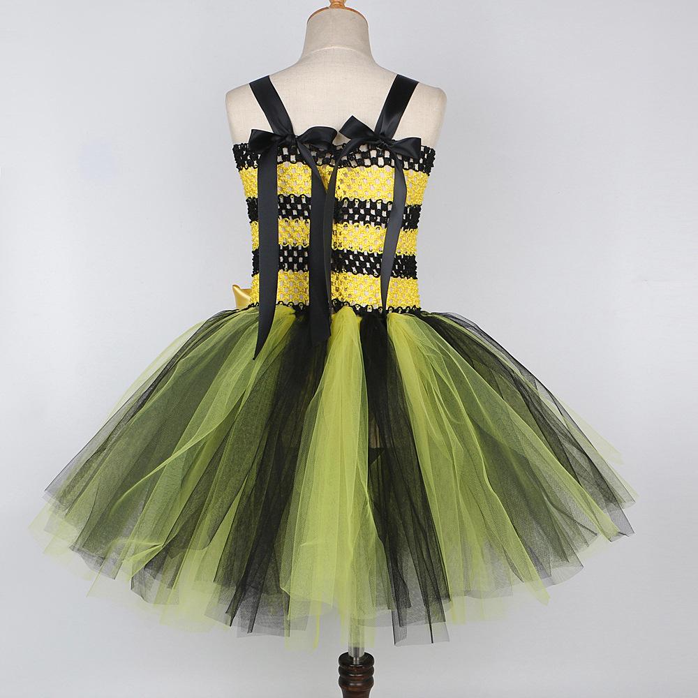 Set Costume Vestito da Principessa con Gonna Tutù in Rete Floreale e Api per Bambina