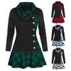 Langärmeliges Partykleid mit Rüschensaum Herbst Winter Überlappendes Revers Karo Patchwork Minikleid Damenbekleidung