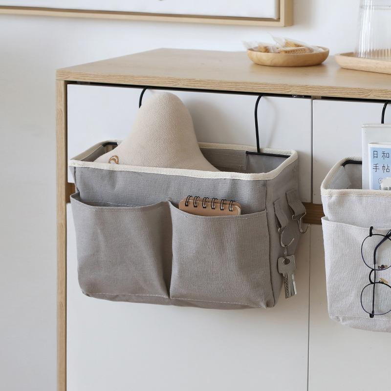 Scandinavian Bedside Hanging Basket Canvas Linen Storage Pouch Wall Organizer for Dorm College Student Bedroom Essentials