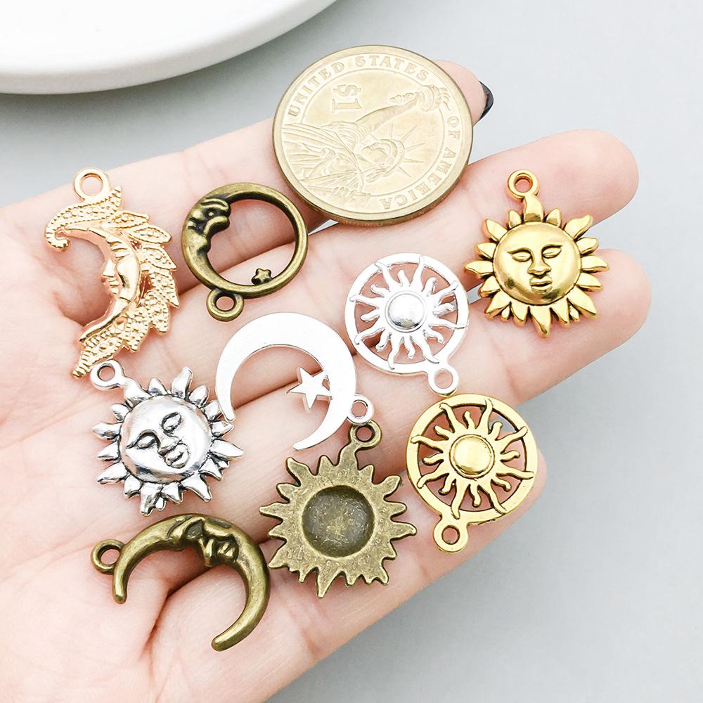 100-Piece Five-Color Alloy Sun, Moon, and Star Pendant Charms for DIY Jewelry