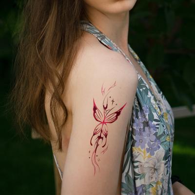 Burgundy Gradual Change Butterfly Tattoo Sticker, Waterproof And Long-Lasting, Gentle Arm Model, Simulated Tattoo Sticker