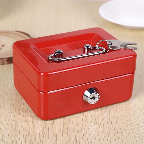 Mini Cash Box with Security Lock And Two Keys Compact Shock-proof Portable Multi Compartments Deposit Petty Cash Cash Safe Metal Box Jewelry Precious