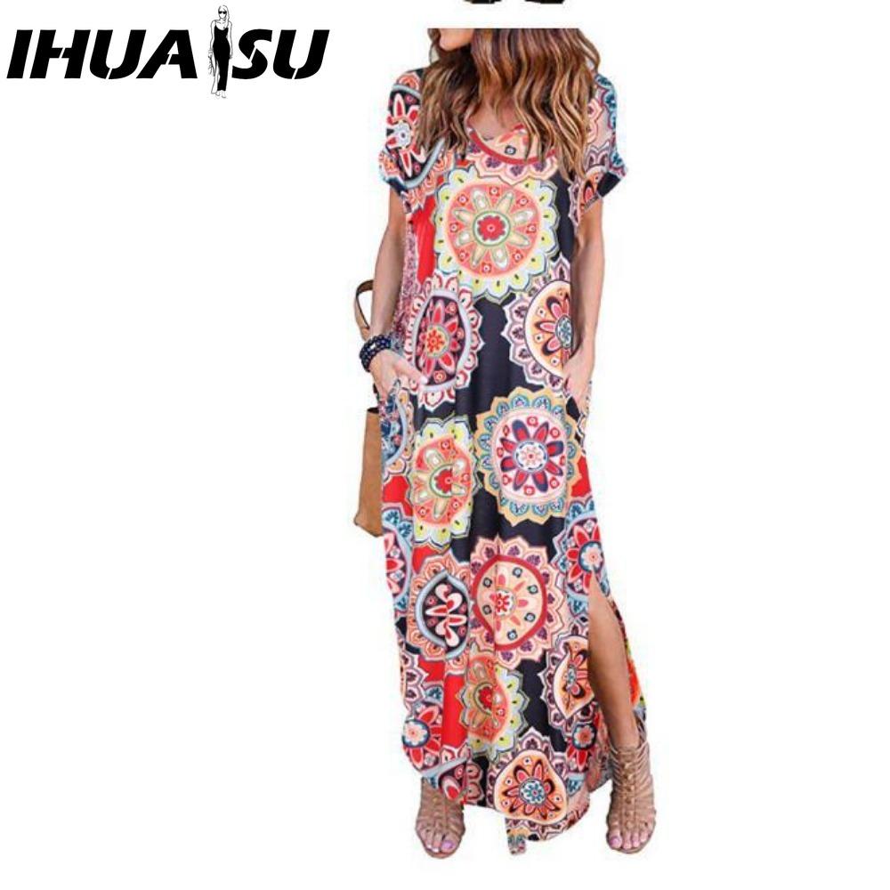 IHUASU Women's Fashion Summer Spring Short Sleeve V-Neck Casual Dresses