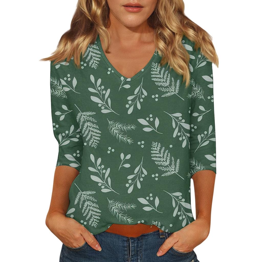 Women's Casual Fashion Sexy Comfortable V-Neck Floral Seven Sleeve Top