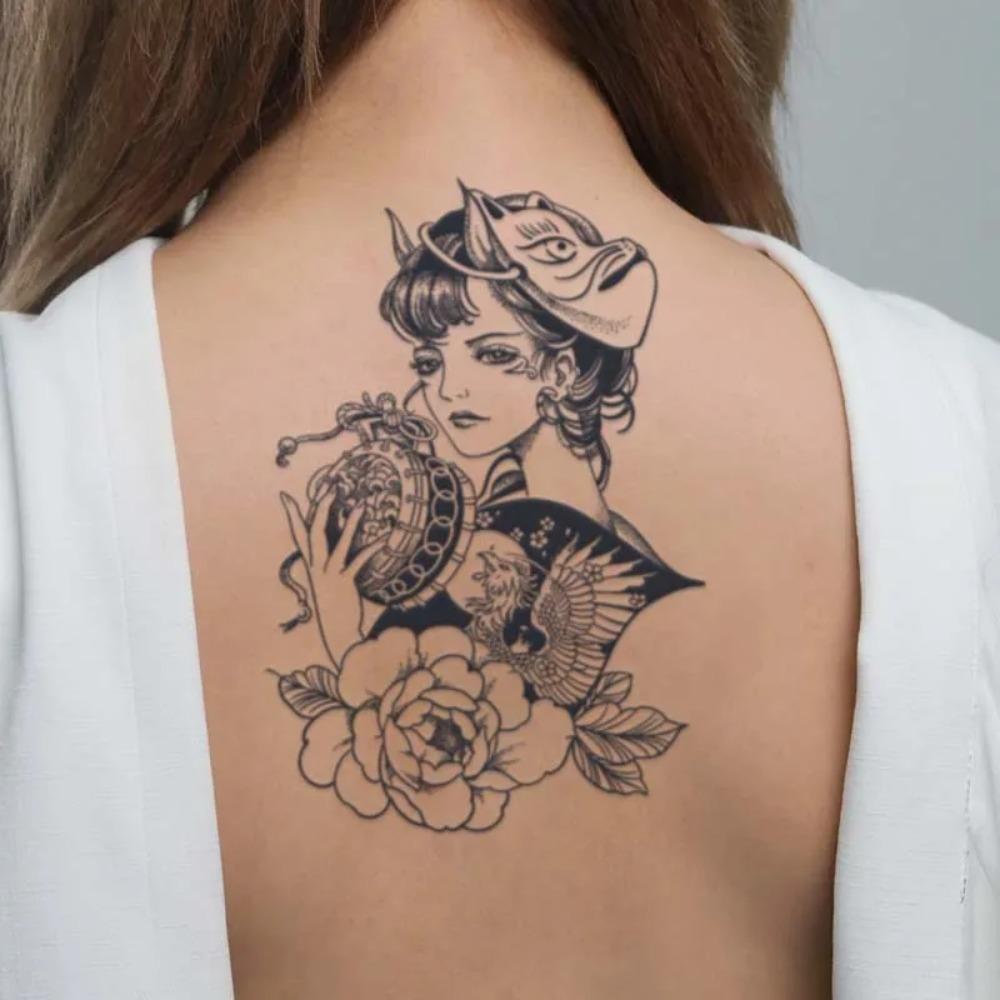 Geisha Giapponese, Durata 1-2 Settimane Impermeabile, Adesivi Tatuaggi Temporanei, Tatuaggi Finti Realistici Semi-Permanenti per Braccio.