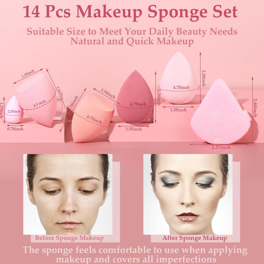 14pcs/set Cosmetic Soft Beauty Sponge Mini Make Up Sponges Makeup Sponge Powder Puff Long Lasting Beauty Sponge Wet Dry Use
