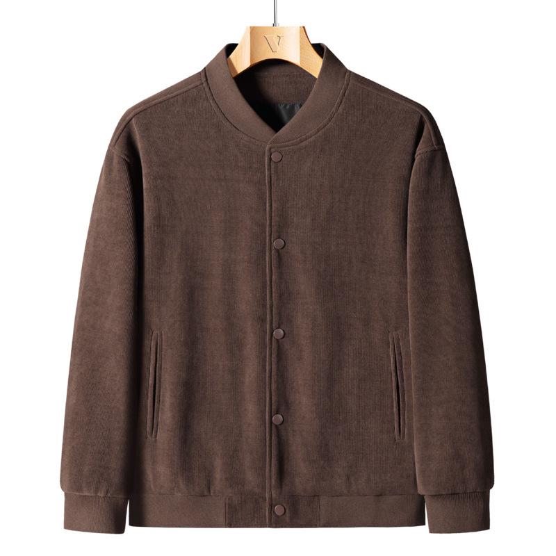 Men's Trendy Corduroy Baseball Jacket - Versatile Korean Style for Spring & Autumn, Plus Size, Thickened for Winter