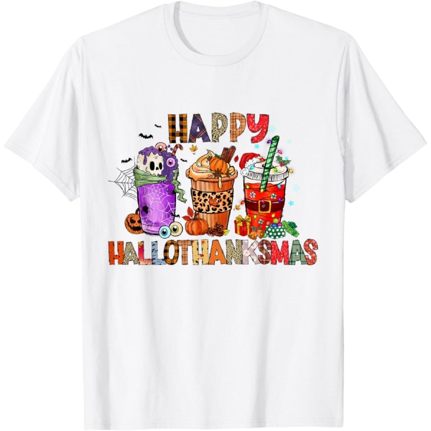 Happy Hallothanksmas Halloween Coffee Latte Thanksgiving T-Shirt S