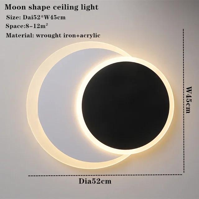 Nordic White Black Moon Type Led Round Ceiling Lamp For Living Room Study Bedroom Kitchen Wrought Iron Acrylic Home Lighting
