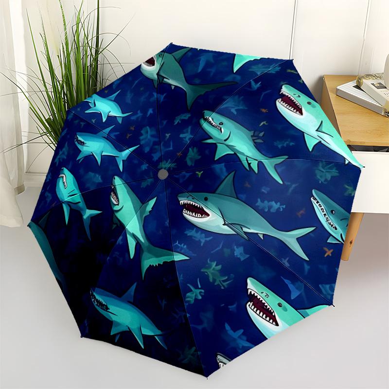 

1pc Shark Swarm Automatic Opening/Closing Folding Umbrella with 8 Ribs, Plastic Handle, Windproof Portable Sunshade Umbrella yy251222197