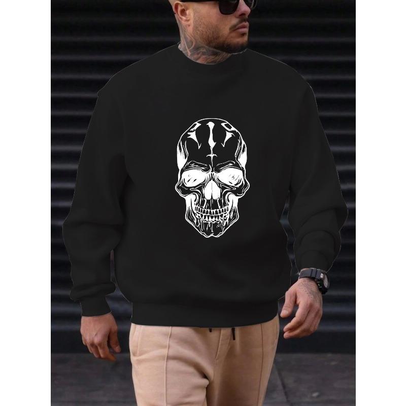 Men's Casual Round-Neck Sweatshirt With White Skull Design.