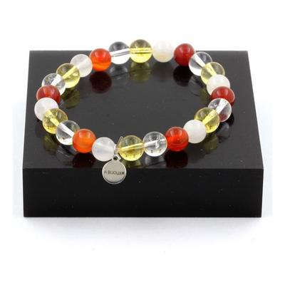 Stones and Minerals. Moonstone + Citrine + Quartz + Ribbon Agate Pearl Bracelet 8 Made In France.