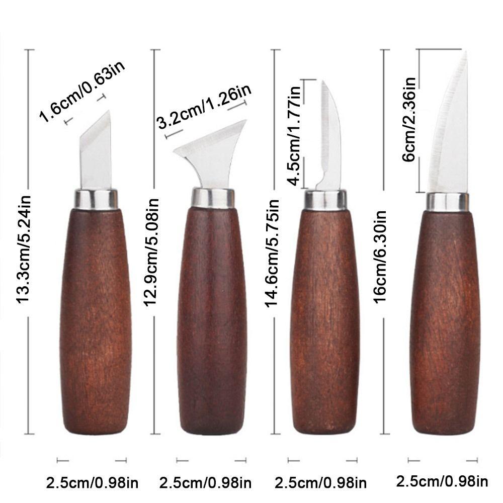 Stainless Steel Carving Knives Set with Wood Handle Four Style Hand Carving Set Durable Sharp Engraving Hand Tools