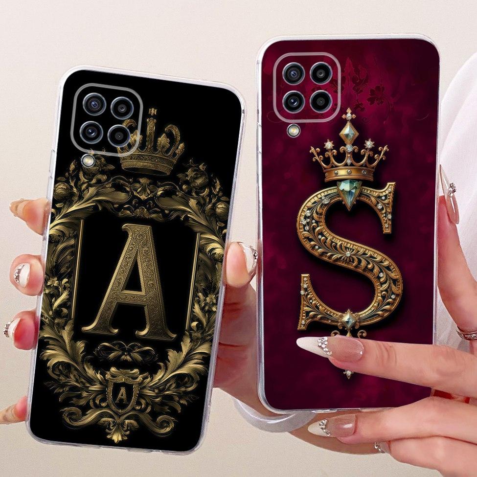 For Samsung M32 Case SM-M325F Transparent Luxury 26 Letters Crown 2D Painted Soft Bumper For Samsung Galaxy M32 SM-M325FV Casing