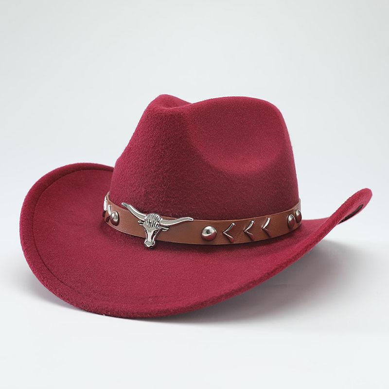 Nuevos Sombreros de Vaquero Occidental Fieltro de Lana para Hombre y Mujer Moda Actual Elegante y Versátil Ala Curva Cabeza de Toro Gorras de Jazz