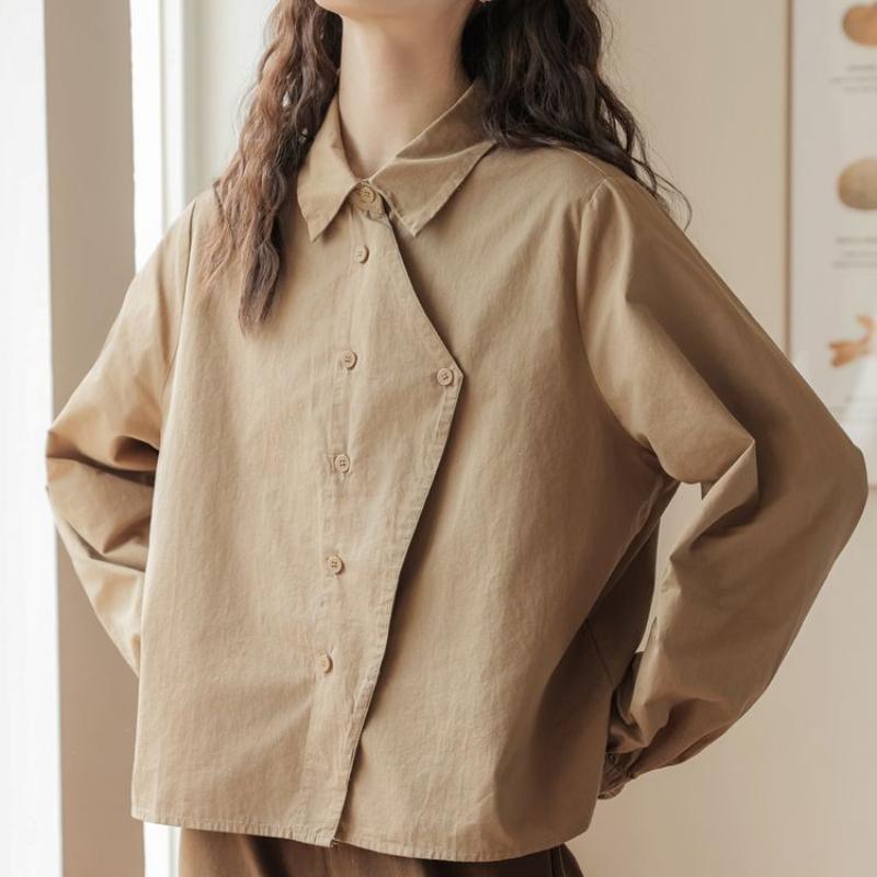 Chemise décontractée large irrégulière pour femme Printemps Automne Hiver Style japonais à carreaux Preppy à manches longues Chemise Veste Vêtement d'extérieur