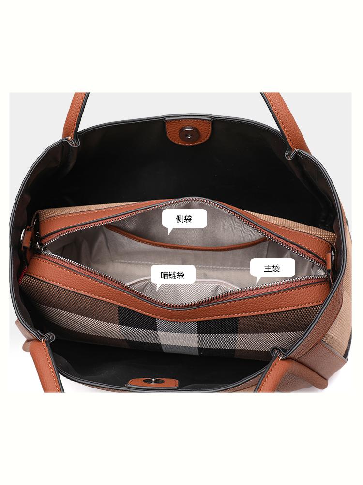 Aidrani  New Retro Checkered Women's Handbag, Large Capacity Luxury Bag, Canvas Genuine Leather Bag