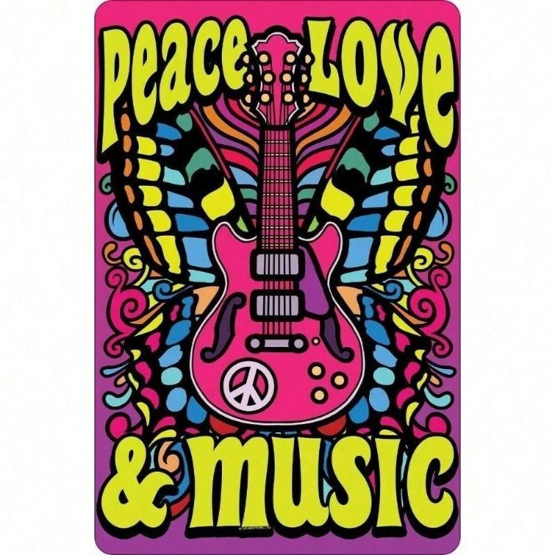 Metal Wall Art PAMEDA Retro Peace Love Music Vintage Sign for Bar Garage