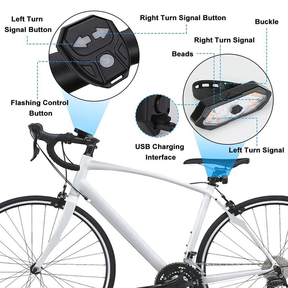 1/2Set Bike Turn Signal Lights Wireless Remote Control Bicycle Taillight LED Warning Tail Lamp USB Rechargeable Bike Accessories