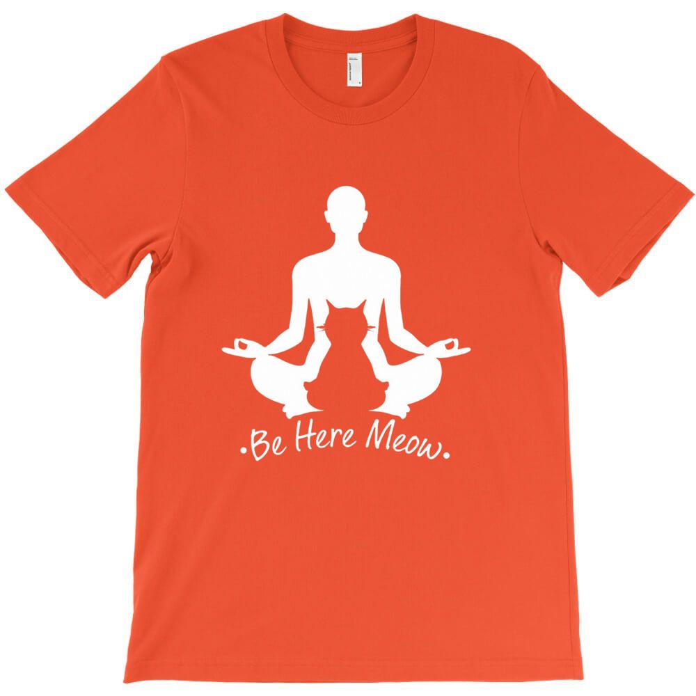 Be Here Meow Yoga With Cats Lovers T Shirt Short Sleeve T Shirts Men Funny T
