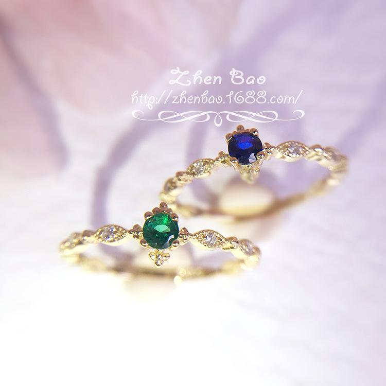 Zircon Ring Ring Sterling Silver 925 Gold Plated Blue Diamond Green Diamond Ring Ring Women