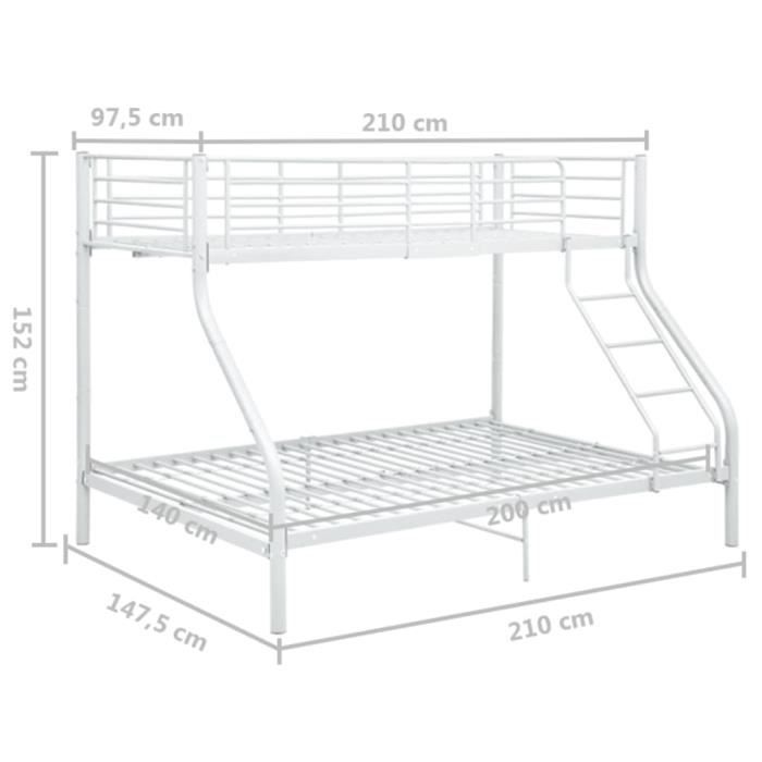 VidaXL Bunk Bed Frames White Metal 140x200 Cm/90x200 Cm