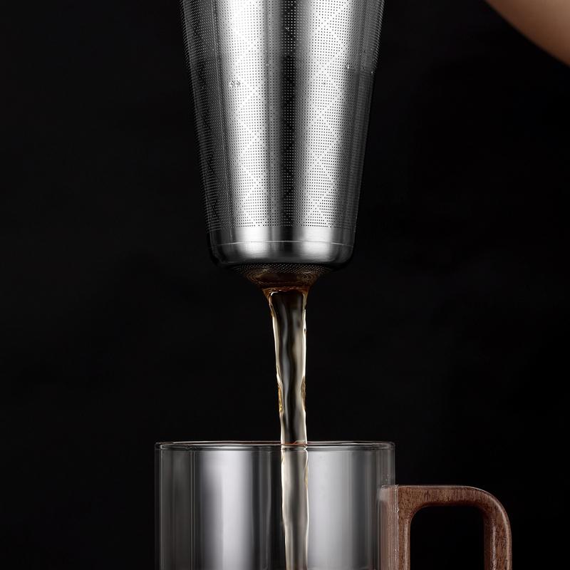 Glass Teacup with Wood Lid and handle,500mL Heat-resistant Flower Teacup