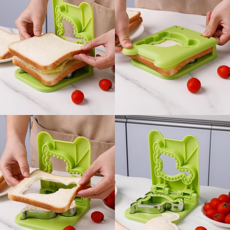 Sandwich Maker and Sealer, Crust Cutter Sandwich Crimper, Green Portable Sandwich Maker for Bread, Burgers, and Cakes