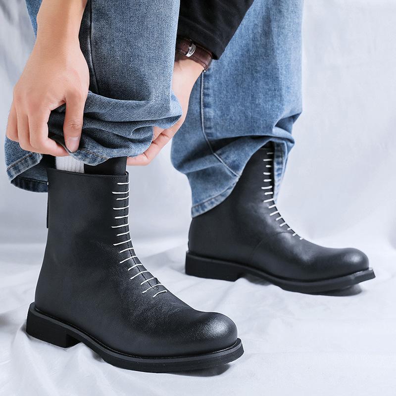 Big Size Men Fashion Party Nightclub High Motorcycle Boots  Designer Shoes Cowboy Original Leather Boot Autumn Winter Botas