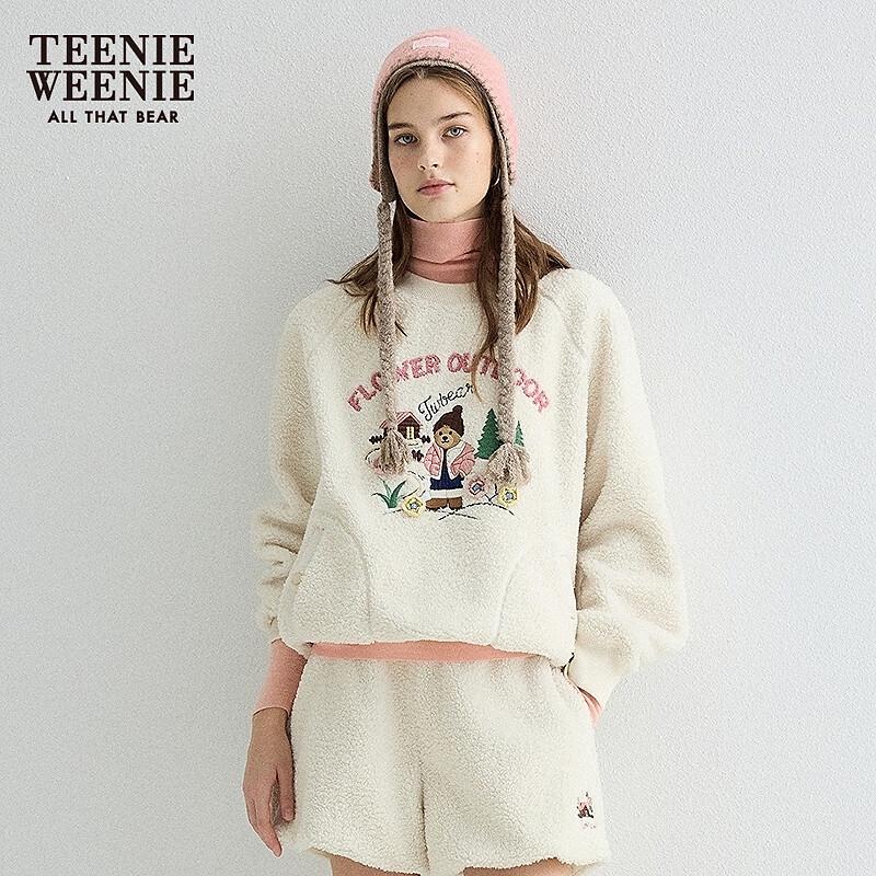 Teenie Weenie Women's 2025 Autumn Round Neck Faux Lamb Wool Sweatshirt