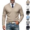 Men's V-Neck Knit Sweater, Long Sleeve Stretch Pullover, Color Top