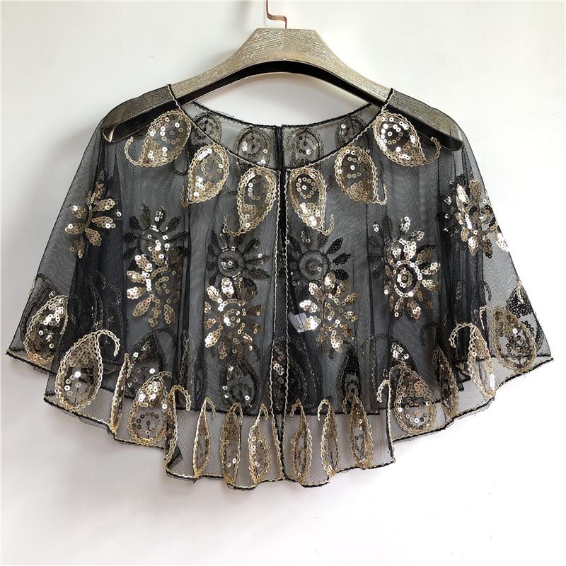 Vintage Flapper Shawl Sequin Beaded Short Cape Beaded Decoration Gatsby Party Mesh Short Cover Up Dress Accessory