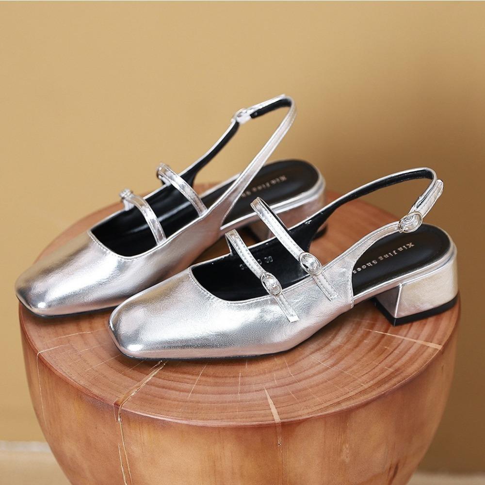 High Heeled Shoes for Women's 2026 Summer New Square Toe Mid Heel Retro and Versatile French Style Coarse Pumps for Women Sandal