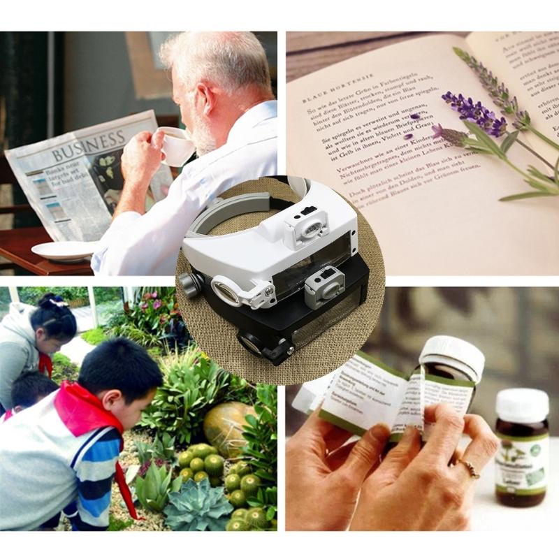 LED Head Magnifier,Hands Free Headband Magnifying Glasses with 5 Led,Professional Jeweler Loupe