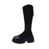 Stretch Women Knee High Boots Fashion Back Zippers Long Booties Autumn Winter Square Heel Ladies Shoes