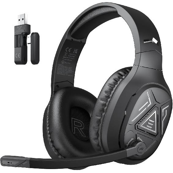 EKSA 2.4GHz Wireless Gaming Headset with Noise Canceling Microphone for PS5, PC, PS4 Bluetooth Gaming Headphones with USB & Type-C Connector, 52Hrs
