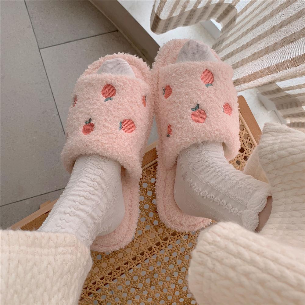 Cotton Home Indoor Slippers Slides Women 'S Shoes Autumn Winter Cute Love Heart Plush Fur Fulffy Slippers Non -Slip House Slippers