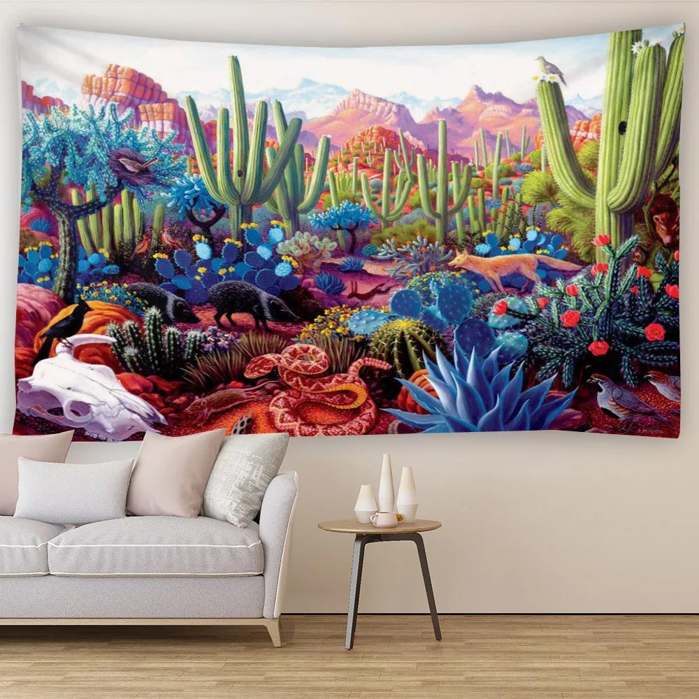 Botancial Cactus Tapestry, Tropical Desert Forest Plant Wall Tapestry For Kids Teens Bedroom Living Room Rustic Fashion Artwork