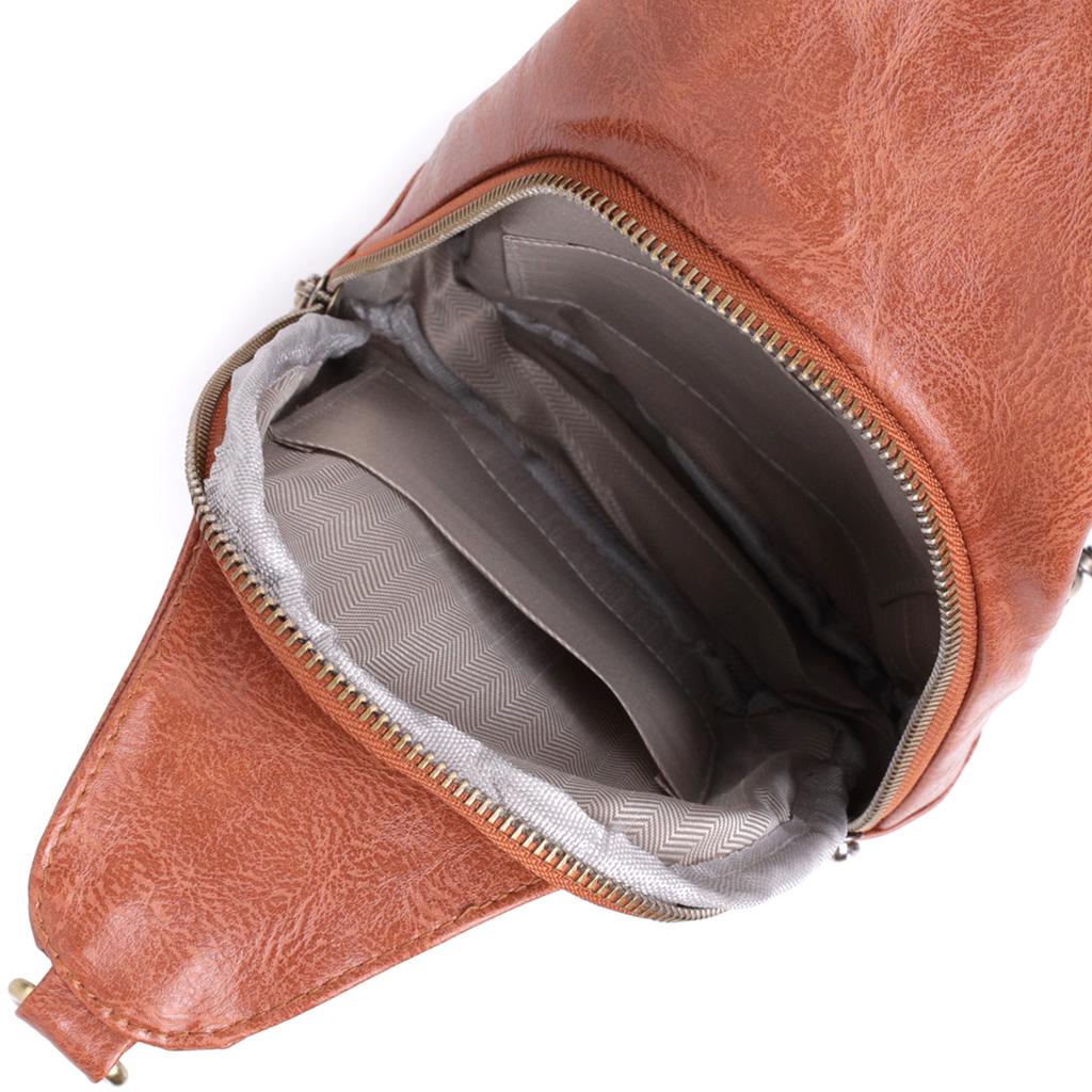 Damska torba z ekoskóry z akcentem na tekstylny pasek VINTAGE Bag 22773 Rudy