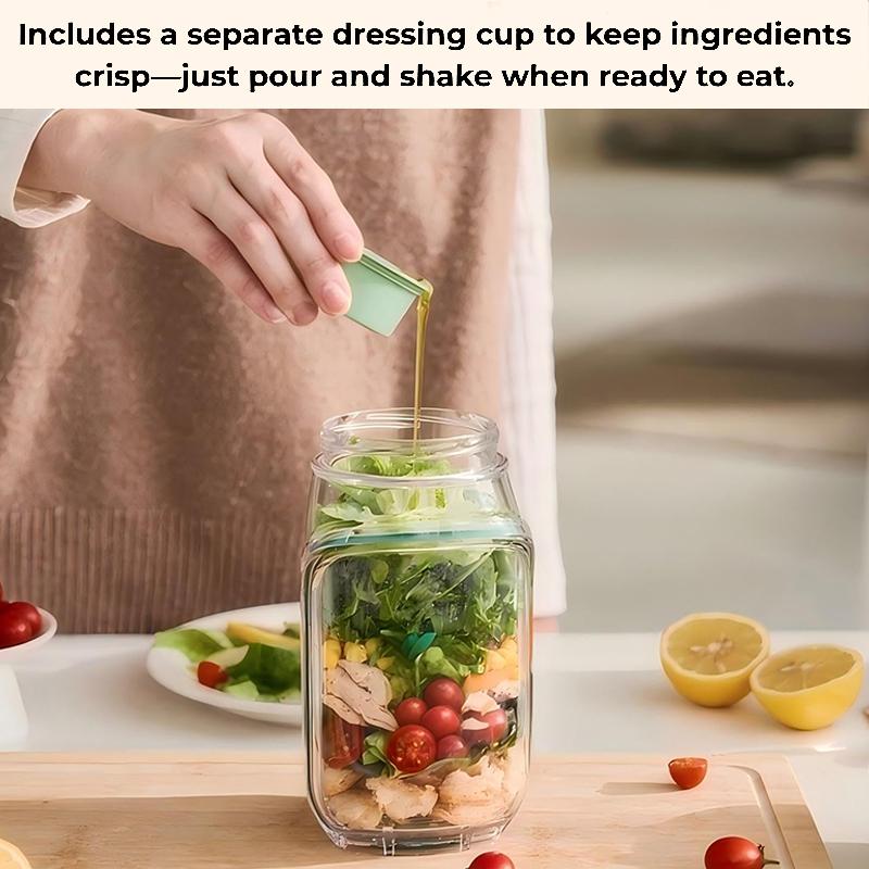 Salad Jar With Fork,Mason Jar Salad Container With Side Opening,Salad Container With Fork, Dressing Bowl, Sauce Compartments