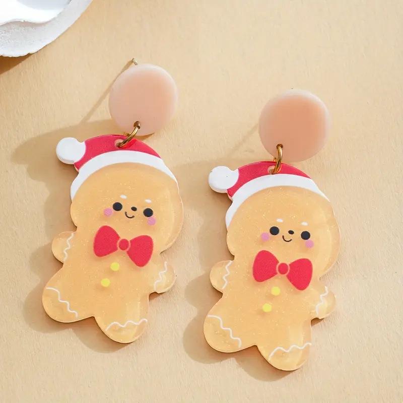 Festive Gingerbread Man & Christmas Tree Earrings - Cute Cartoon Ear Accessories