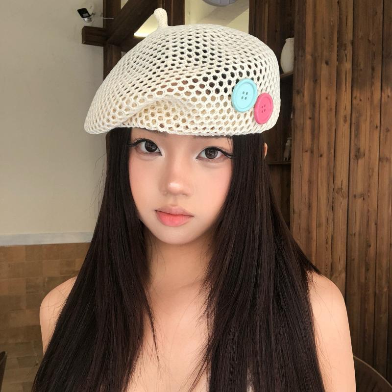 Japanese New Straw Beret Women Summer French Literary Hollow Out Breathable Face Slim Painter Hat