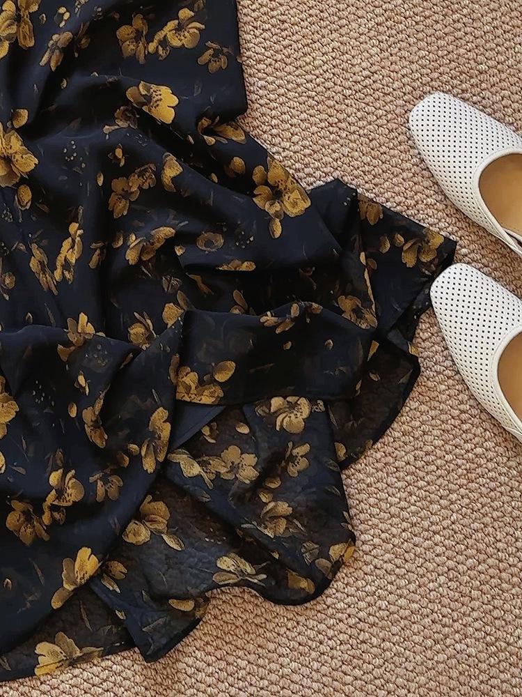 Retro Floral Slimming Fishtail Midi Skirt - Elegant Chiffon Hip-Hugging Design