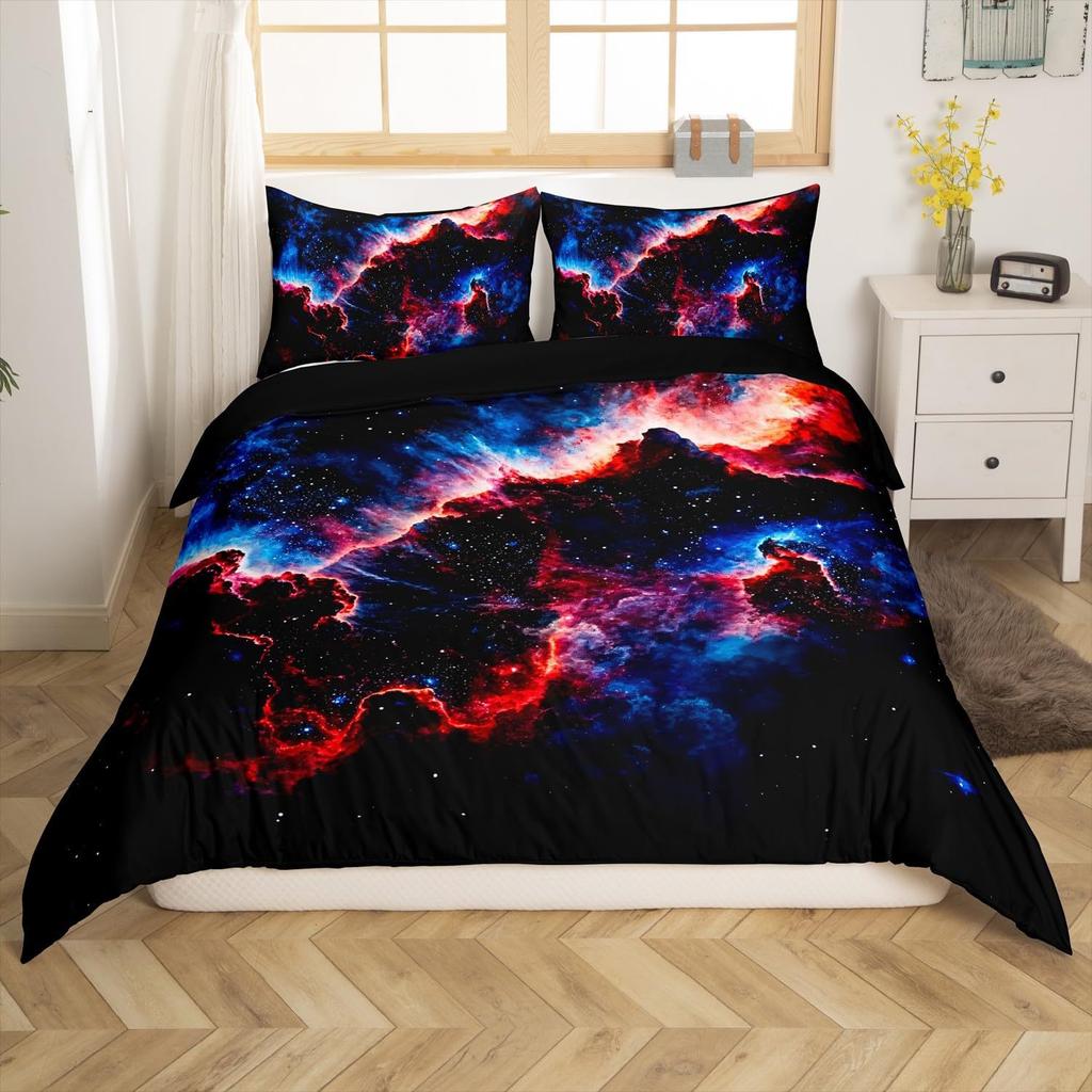 Set Duvet Stele Imprimeu Galaxie Univers Set Trei Piese Kit Lenjerie de Pat pentru Adolescenți Copii