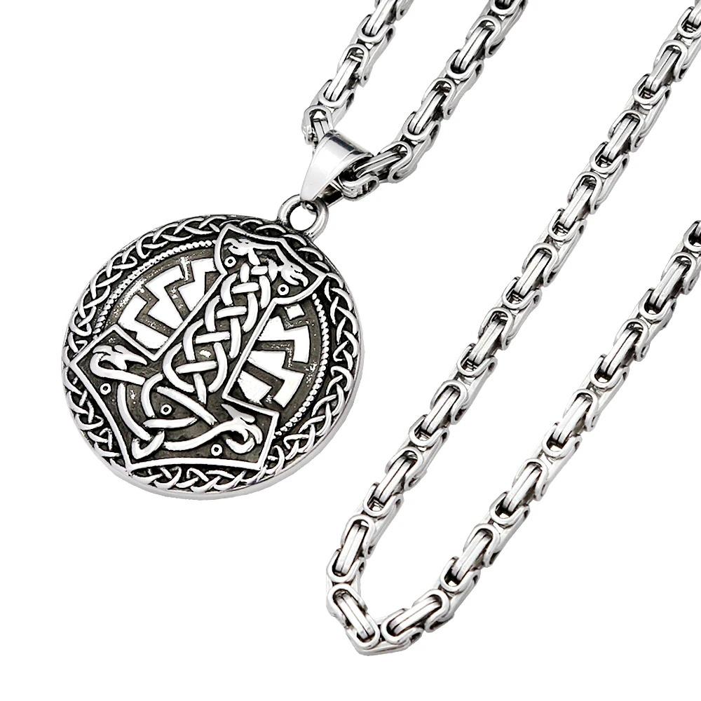 Nordic Viking Thor Hammer Necklace Stainless Steel Odin Crow Pendant For Men Women Unique Amulet Jewelry Gift