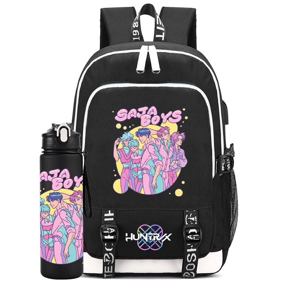 2 st/set K-pop Ryggsäck Stor Kapacitet Bokväska Med 750 ml Vattenflaska Laptop Elev Pojke Flicka Skolväska Vattentät Resväska Barnpresent Mochila