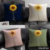 Sunflower Print Cushion Cover Linen Organic Fabric DoubleSided Printing Sofa Breathable Home Decor Gift Pillow Case